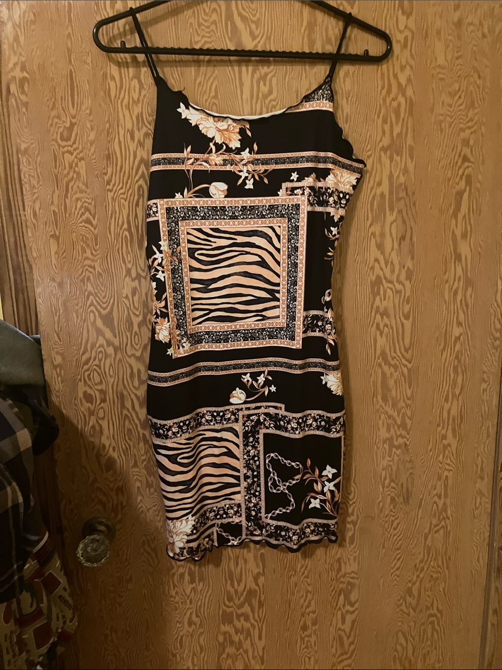 SHEIN Black Mini Slip Dress with Beige Floral & Zebra Print